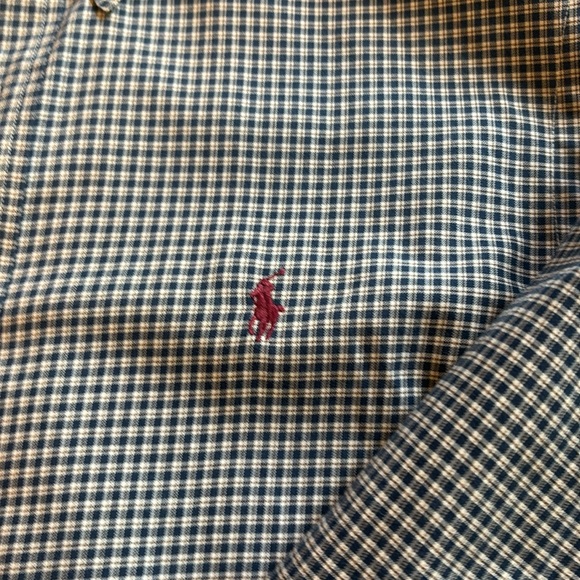 Ralph Lauren Men’s Medium classic fit plaid button down navy/tan/white - Picture 3 of 6